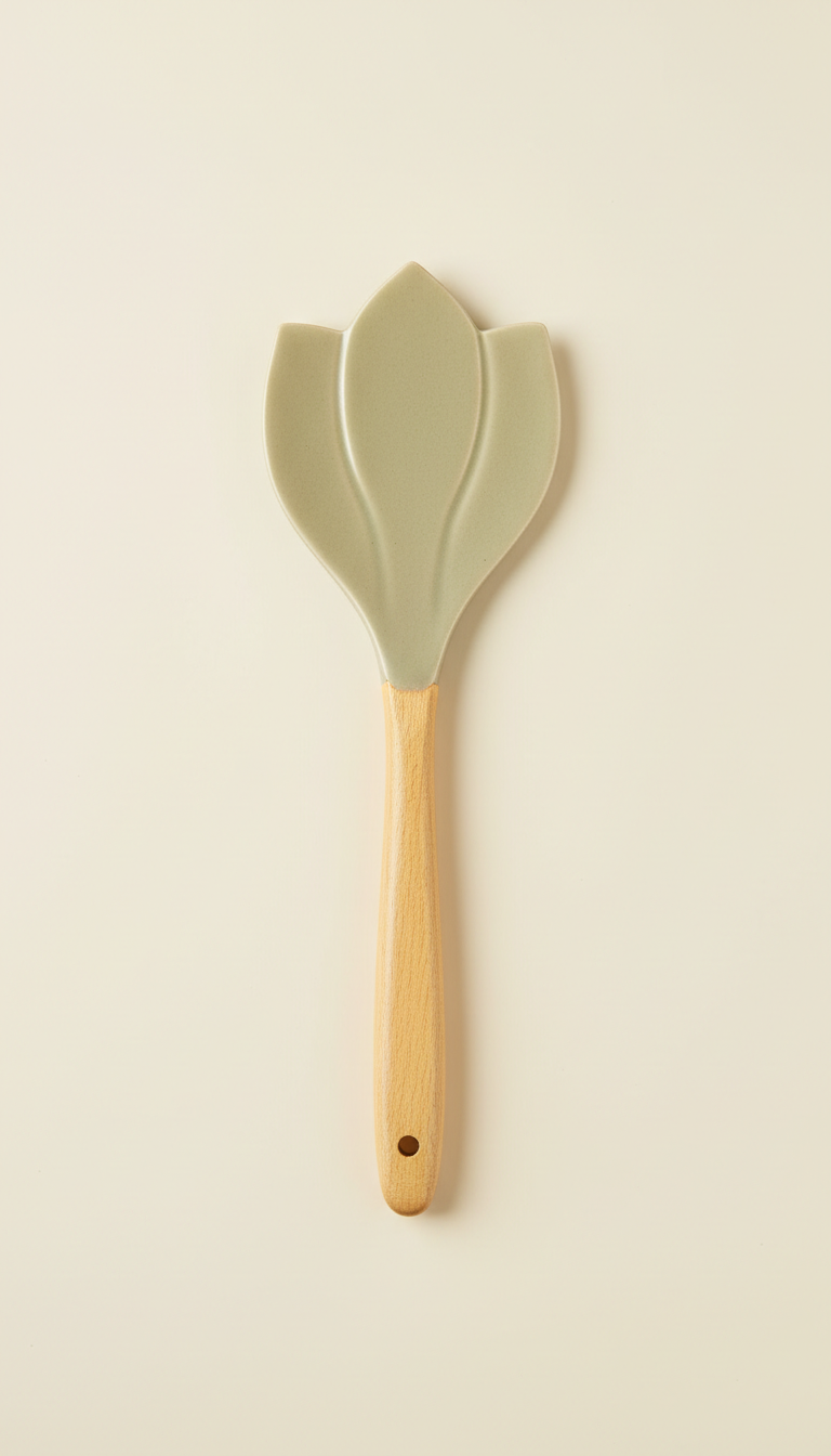 Wooden-Handled Spatula with Golden Petal Silicone
